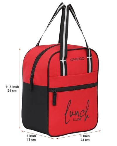 Image of Durable & Lightweight Lunch Bag | Trendy Water-Resistant Tiffin Bag & Meal Holder for Office, School, Travel & Picnic, Stylish, Insulated Design for Men, Women & Kids (Red)