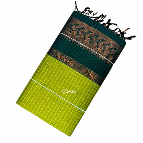 Image of Gadwal Cotton Silk Checked Saree for Women | Pure Kalyani Cotton Checked Saree with Zari Border Tassels & Blouse | Kanjivaram Linen Silk | Handloom Weave