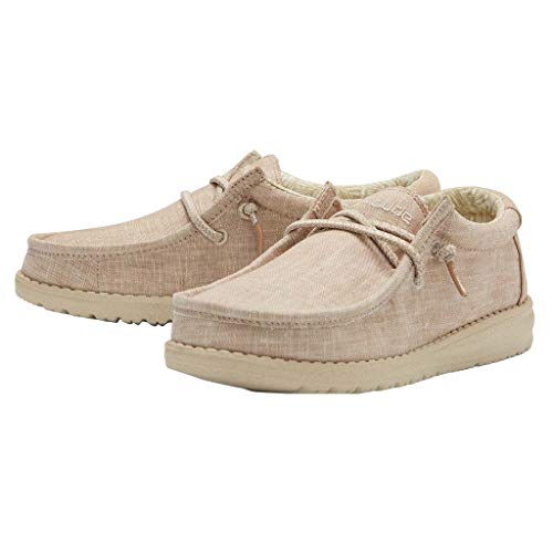 Hey Dude Boy's Wally Youth Beige Size 4 | Boy’s Shoes | Boy's Lace Up Loafers | Comfortable & Light-Weight #TOP1