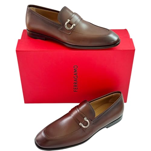 Florio Gancini Buckle Strap Loafers Brown Leather Men's Slip-on (Salvatore3