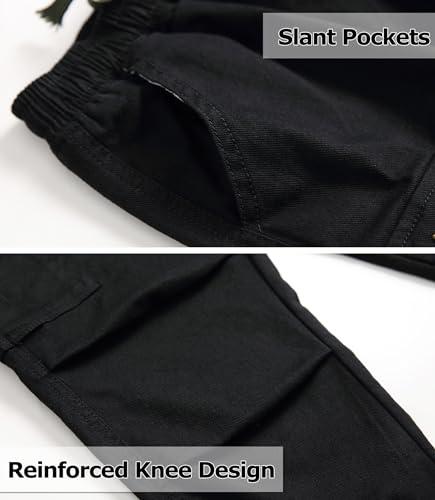 TLAENSON Boys Joggers Cargo Pants for Kids Drawstring Elastic Waist Cotton Twill Jogging School Pant4