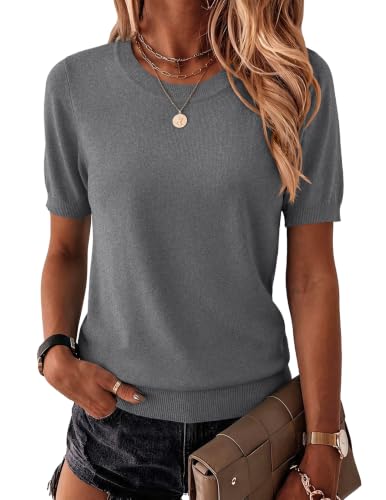 Image of Zeagoo Womens Summer Short Sleeve Tops Crew Neck Lightweight Pullover Sweaters Loose Dressy Casual Blouse Basic Clothes