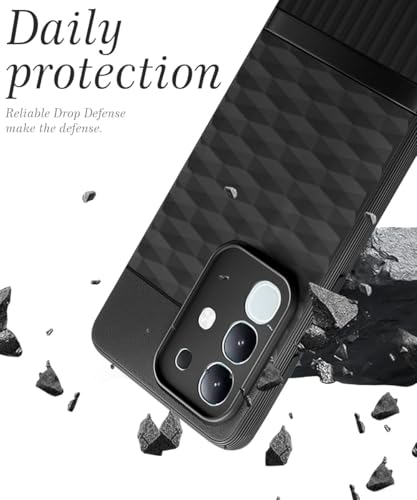 Image of WOW IMAGINE Back Cover for Vivo T4x 5G | iQoo Z10x 5G | Vivo Y31 Pro 5G with Hexa Cube Design | Rubberised Case | Inner Velvet Fabric | Matte Silicone Flexible Mobile Case | Camera Protection - Black