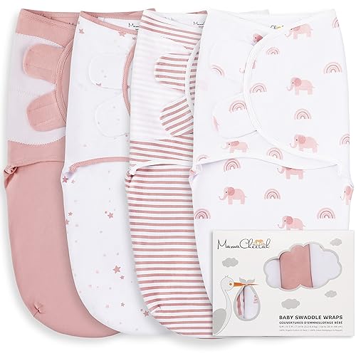Image of Mama Cheetah Baby Swaddle Sack, Organic Cotton Swaddle Blanket, Adjustable Swaddle Sleep Sacks, Easy Swaddles for Boy Girl 0-3 Month, Baby Essentials, 4-Pack, Dusty Rose