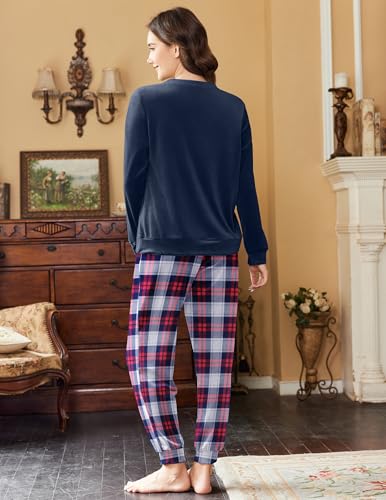 Ekouaer Womens Pajamas Sets Long Sleeve Soft Sleepwear 2 Piece Velvet Pjs Lounge Sets with Pockets