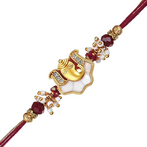 Image of eCraftIndia Ganesha Rakhi for Brother Bhaiya Bhai with Best Bro Ever Fridge Magnet | Roli Chawal Pack