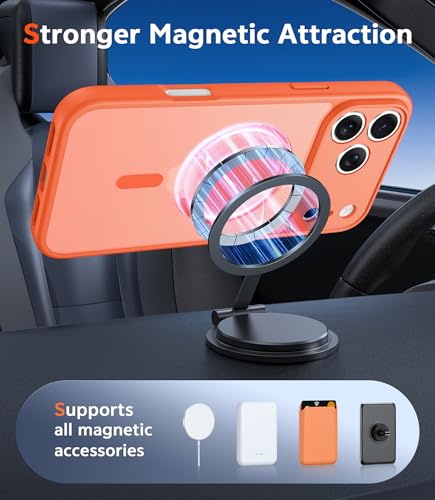 Image of FNTCASE for iPhone 17 Pro-Max Case: Matte Magnetic Phone Cases with Screen Protector Compatible with Magsafe Slim Anti Yellowing Rugged Shockproof Protective Translucent Cell Cover (C-Orange)