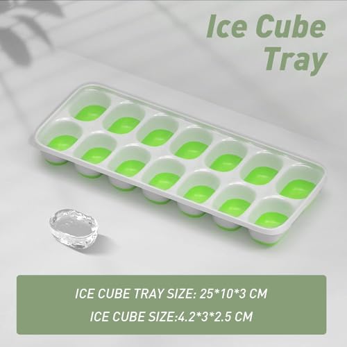 Image of ChefAide Ice Cube Tray with Lid, 2 Packs 28 Cubes Durable Stackable Ice Cube Trays for Freezer with Removable Lids, Easy-Release Plastic & Silicone Ice Tray for Cocktail, Coffee