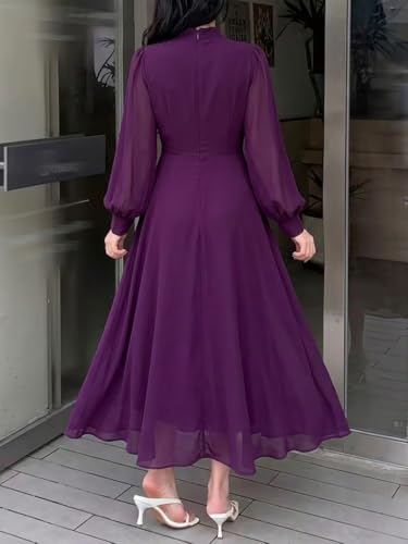 Image of SMOWKLY Women Elegant Midi Dress | Long Sleeve Fit & Flare Dress Western Dress for Women | Office, Evening, Casual & Occasion Wear