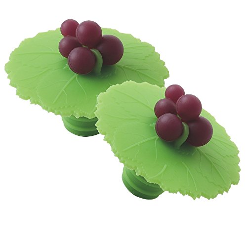 Charles Viancin Grape Leaf Wine Bottle Stopper (Set of 2), Green, 2.3