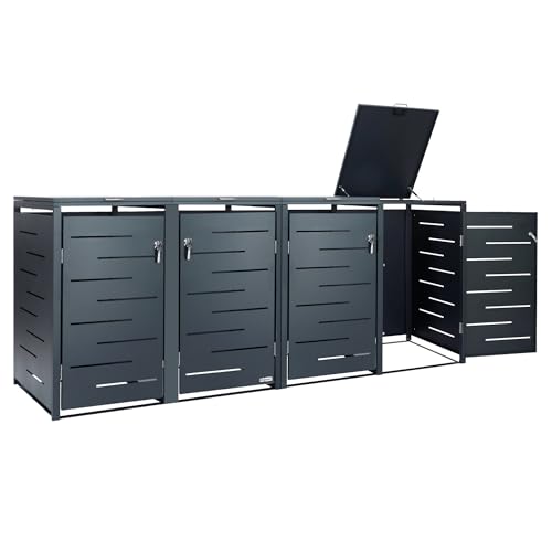 Zelsius Edelstahl Mülltonnenbox 4 Tonnen | 120-240 Liter | Anthrazit RAL 7016 | inkl. Erweiterungsmöglichkeit | Garten Müllhaus, Mülltonnenbox 4er,...