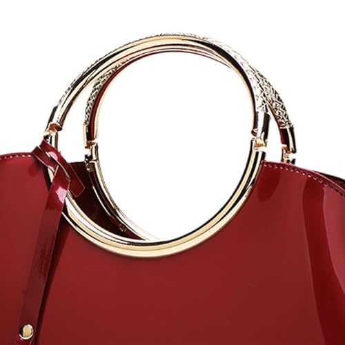 Image of VELURA SYDL Glossy Patent Leather Handbag Shoulder Bag Portable Soft Gift Women Tote Bag Burgundy|1 Women Handbag|Clothing, Shoes & Accessories