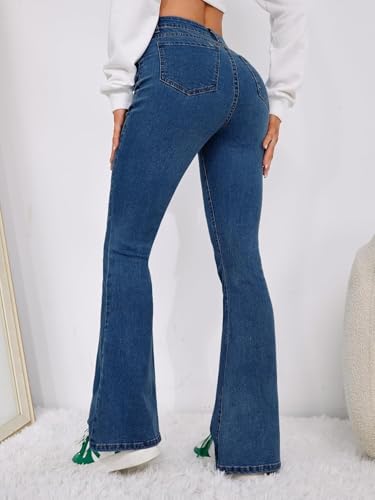 Image of Vogaan Women's High Waist Jeans || Flared Bell Bottom Bootcut Pants || Wide Leg Denim - Perfect for Travel, Party & Everyday Use