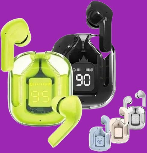 Image of Bluetooth Wireless Earbuds with LED Digital Display - in-Ear Headphones with Battery Indicator, Available in Black, Green & Pink