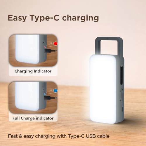 Image of PHILIPS Voyager 6W Rechargeable LED Emergency Light | 450 Lumens | 1500mAh Battery | Type-C Fast Charging | 2 Brightness Modes | Up to 1.5 Hours Backup | Portable & Compact (Grey) | Pack of 1