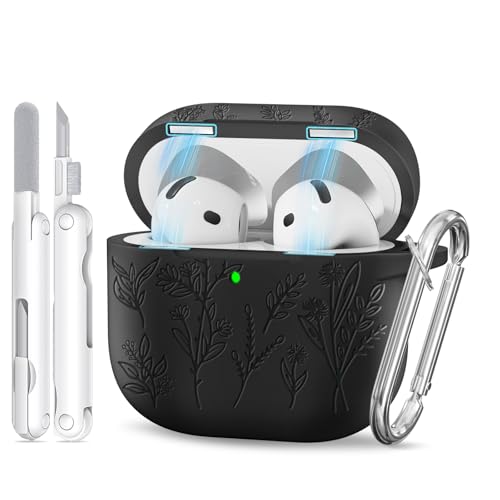 Image of for Airpods 4 Case with Magnetic Lid, Ekoonpft Flower Engraved Cases for Apple AirPods 4th Generation 2024, Soft Silicone Cover for Women Girly with Cleaning Kit & Keychain, Shockproof