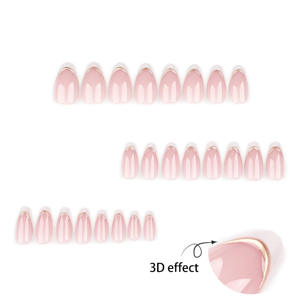 Fashion Short Almond French Tip Designs With White Accents Stick on Nails Includes File And Stick