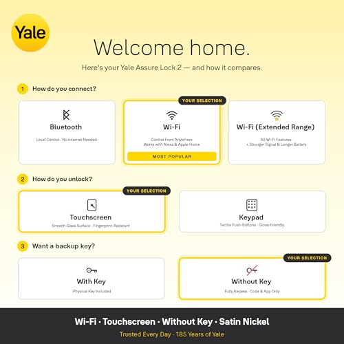 Image of Yale Assure Lock 2 Smart Deadbolt with Wi-Fi & Keypad - Satin Nickel Keyless Entry Door Lock with App Control, Code Entry & Remote Access - Secure Electronic Door Deadbolt, YRD450-WF1-619