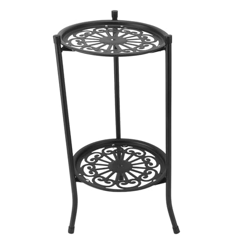 Support pour plantes en fer noir à 2 niveaux pour balcon et jardin