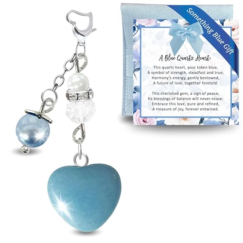 Gutsy Goodness Something Blue Heart Wedding Day Gift For Bride Gift, Blue Aventurine Quartz Pendant Semi-Precious Stone Bouquet Charm | Dusty Blue Jewelry Pouch Card, Bridal Shower Idea From Friend | Gutsy Goodness cover