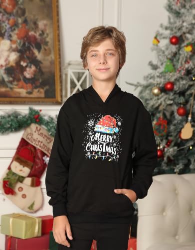 Kids' Merry Christmas Black Hoodie, alternative view 1