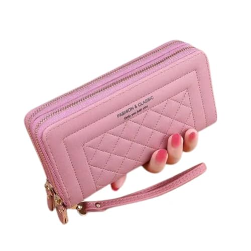 Long Wallet for Women/Tassel Coin Purse Card Holder Wallets/Double Zipper PU Leather Clutch Bags/Luxury Money Phone Bag, Pink