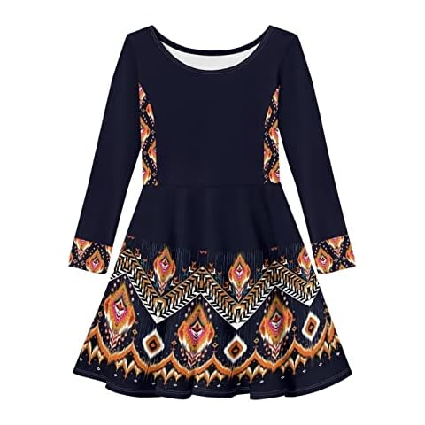 Girls Long Sleeve Skater Dress with Geometric Print Cover