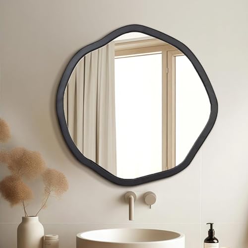 ULIKE Irregular Round Wood Mirror 30 Inch, Black Wall Mirror