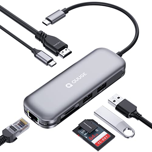 USB C Hub 7 en 1-QUUGE USB Power Strip con 2 Puertos USB 3.0, HDMI 4K, Ranura para Tarjeta SD / TF, Puerto Ethernet (1000 M), PD, Compatible con Windows / Mac / Linux / Android Cover