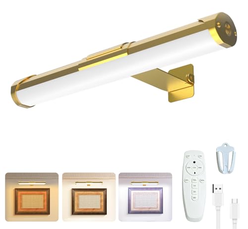 Image of MIOBLUE Picture Light with Remote and Timer, 13.8in Rechargeable Picture Light with 3 Color Modes, Dimmable Cordless Painting Light for Wall Display, Gallery Artwork, Portraits, Dartboards