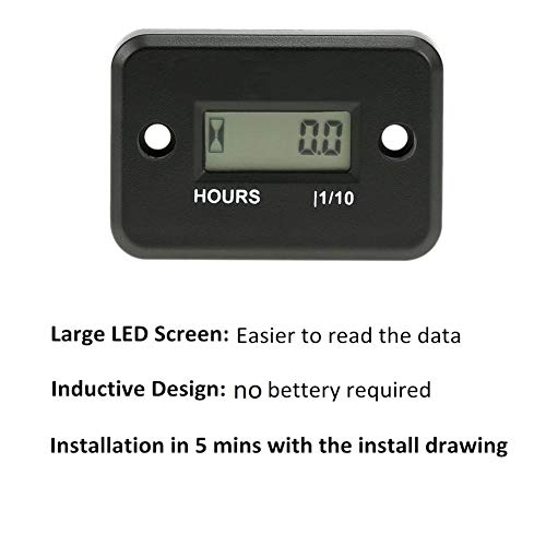Inductive Hour Meter, Floor88 Waterproof Lcd Digital Tach Hour Meter Inductive Hour Tachometer For Marine Motorcycle Atv Snowmobile Boat Ski Dirt Bike Lawn Mower Gas Engine Generator (Black) #TOP3