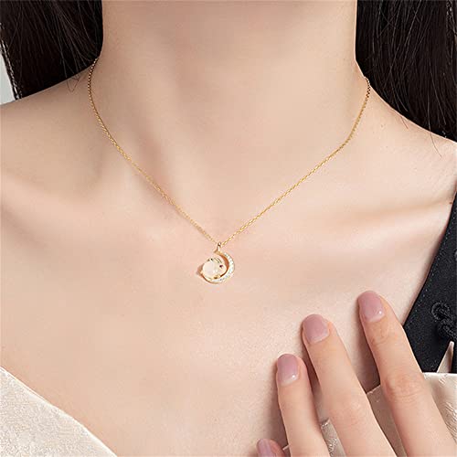 Dtja Gold Plated Rabbit Moon Pendant Necklace for Women Girls Cubic Zirconia Artificial Jade Bunny Animal Adjustable Choker Chain Necklaces Delicate Cute Easter Birthday Holiday Jewelry Gift 18 inch2
