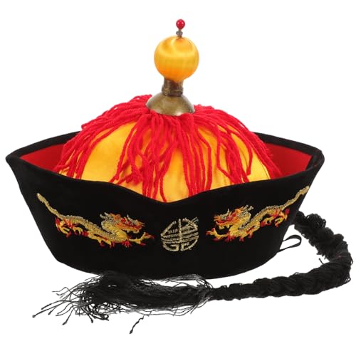 PACKOVE Chinese Royal Hat Chinese Emperor Hat Oriental Ancient Hanfu With Braids Ponytail For Party Cosplay Stage Performance