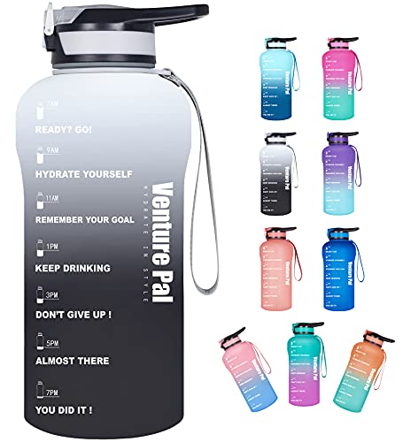 Venture Pal Large Half Gallon/64oz Motivational Water Bottle with Time Marker & Straw, Leakproof BPA Free Water Jug to Remind You Drink More Water, Hydrate in Style-White/Gray Gradient