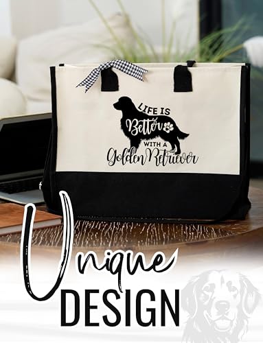 Image of InnoBeta Golden Retriever Gifts, Canvas Tote Bag with Top Zipper Closure and Shoulder Strap for Birthday, Christmas and Every Special Occasion