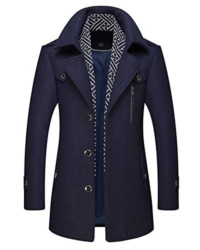 CHARTOU Men's Stylish Scarf Single breasted Wool Walker Coat Thick Winter Jacket-6 Colors (Navy Blue, Medium)