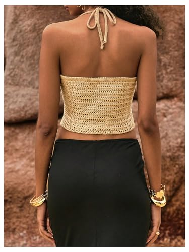 MakeMeChic Women's Sequin Sparkly Halter Tops Tie Backless Sleeveless Knit Tank3