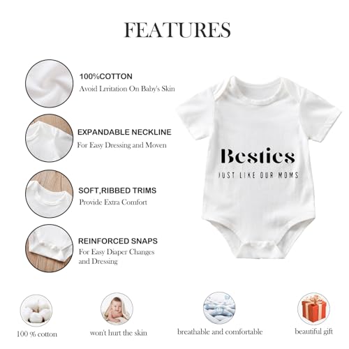 Besties Just Like Our Moms Baby Boy Girl Onesie Funny Unisex Infant Bodysuit Newborn Cute Romper Clothes 0-12 months (2-Pack)2