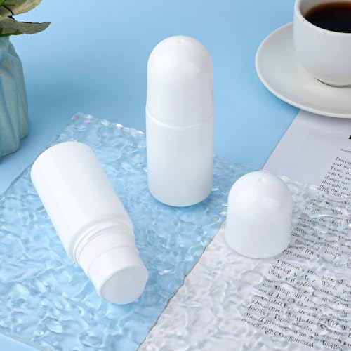 3 Stück 50ml Kunststoff Leer Roller Flaschen Nachfüllbare Roll-On Deo-Flaschen für Duftöle Parfüm Reisen (weiß)