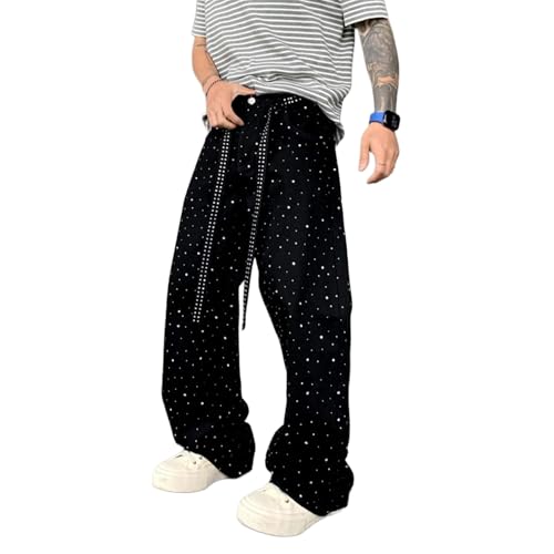 Baggy Jeans Men Sparkly Pearl Bling Rhinestone Y2K Denim Pants Low Rise Parachute Streetwear for Skater Jeans4