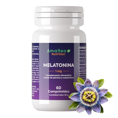 Melatonina 1mg con Pasiflora, Amapola Californiana, Melisa, Tila y Valeriana - 60 Comprimidos: 2 Meses de Suministro - Melatonina para Dormir Mejor y Descansar Más - Marca Amaltea Nutrition