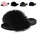 Fadezar Ciabatte Pelose Donna Pantofole Peluche Punta Aperta Estive Ciabatte Sposa Eleganti Comode Pelliccia Sintetica Piatte Sandalo Slides Nero EU 40/41
