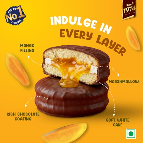 Image of Orion Mango Choco Pie 6pcs pack | centre-filled chocolate biscuit 168 gm