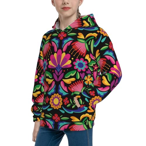 Colorful Floral Embroidery Mexican Kid Hoodies Boys Sweatshirts Girls Pullover with Pocket2