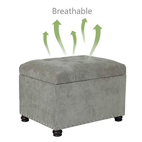 Adeco High End Classy Tufted Accents Rectangular Bench Footstool, Light Storage Ottoman, Royal Olive Grey #TOP3