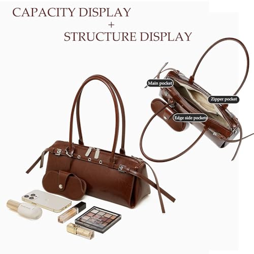 Genuine Leather Women's Shoulder Handbags, Retro Cowhide Purse Tote Bags with Sunglass Bag，Y2K Handbag4