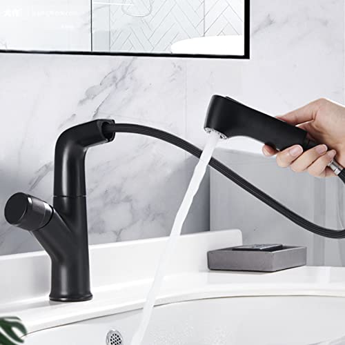 Grifo de lavabo monomando blanco con manguera extraíble y sistema giratorio de latón para baño 3