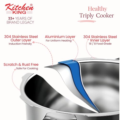 Image of Cooker Triply Pressure Cooker, Induction Cooker, Outer Lid Pressure Cooker, Induction & Gas Stove Compatible, Onbody 5 Years Warranty (5 Litres)