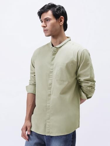 Image of Urbano Fashion Men's Cotton Full Sleeve Regular Fit Casual Solid Shirt with Band Collar