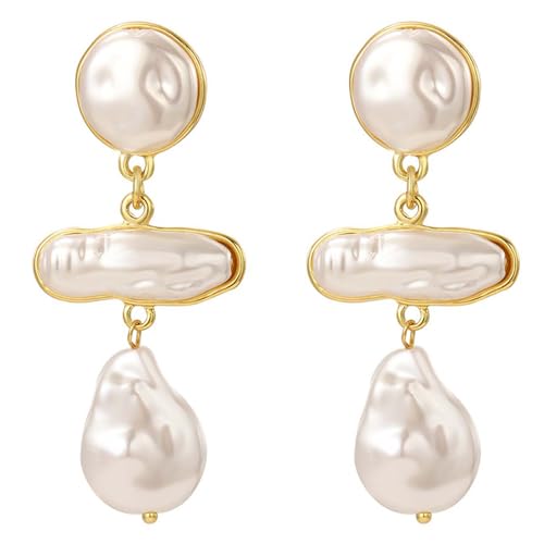 HETICA Baroque Pearl Earrings for Women - Large Teardrop Drop Statement Dangle Earring, Fashion Bridal Wedding Gift